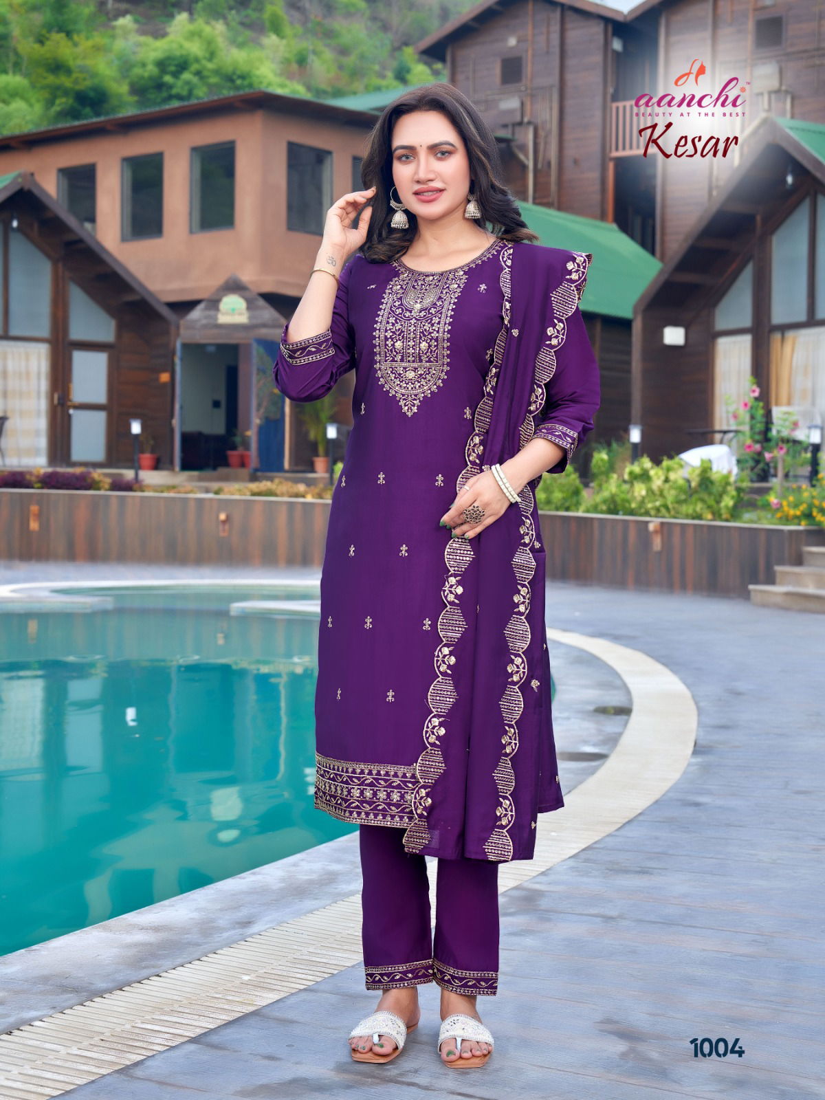 Kesar By Aanchi Roman Silk Embroidery Kurti With Bottom Dupatta Wholesale Shop In Surat
